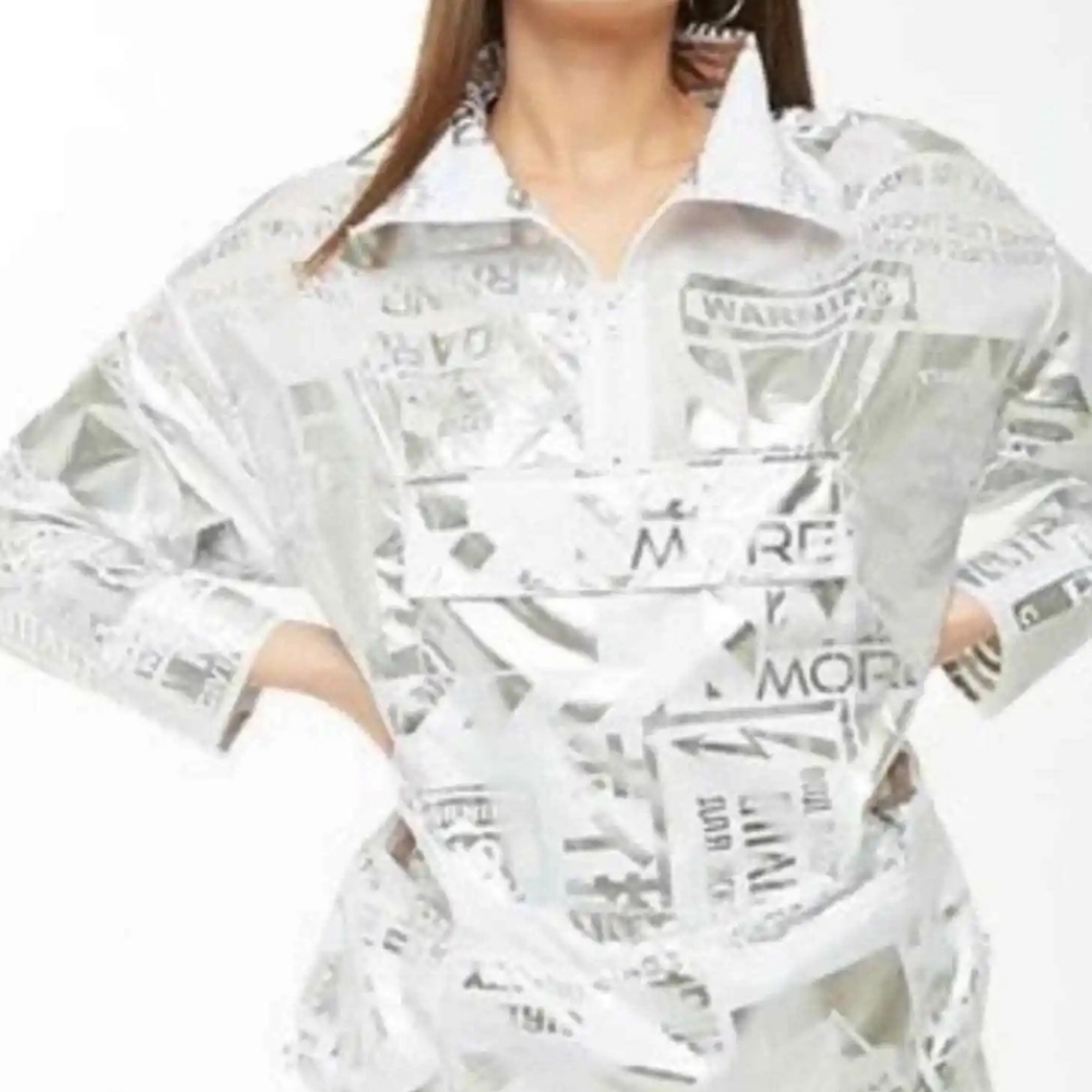 Metallic Silver Pullover Jacket